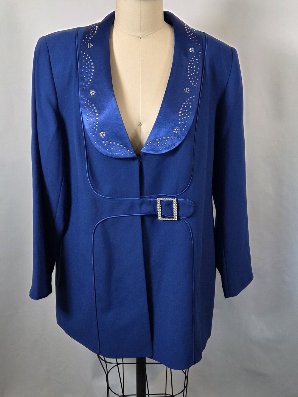 Vintage Voulez Vous New York Royal Blue Rhinestone Statement Blazer Size 14W